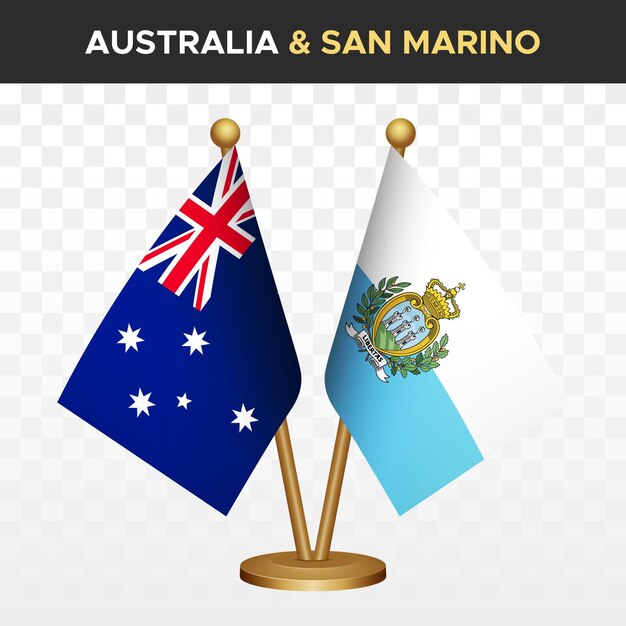 Las banderas de Australia contra San Marino Vector de bandera de escritorio de pie australiano en 3D