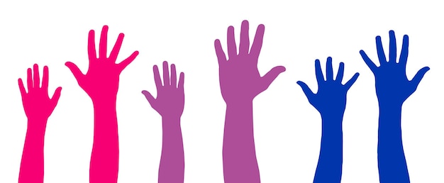 Las banderas bisexuales colores pintados manos levantadas símbolo del orgullo gay