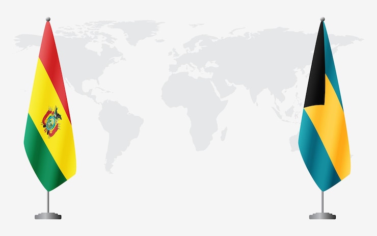 Banderas de Bolivia y Bahamas para la reunión oficial