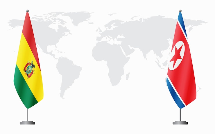 Las banderas de Bolivia y Corea del Norte para la reunión oficial