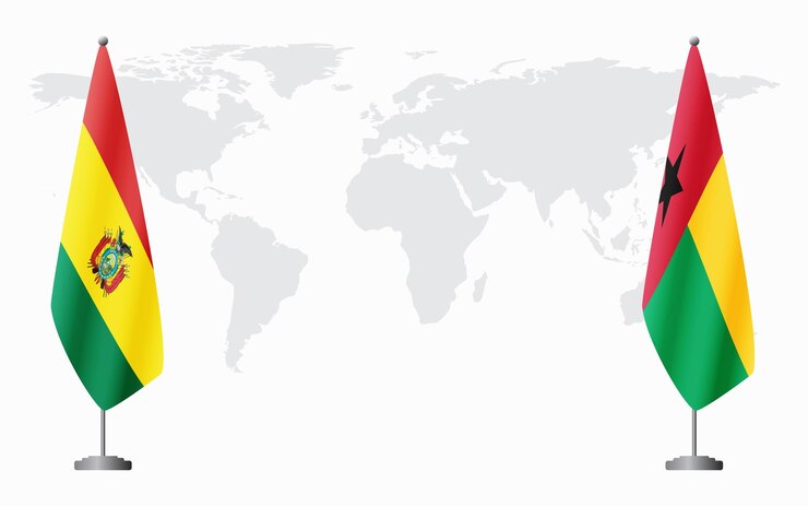 Las banderas de Bolivia y Guinea Bissau para la reunión oficial