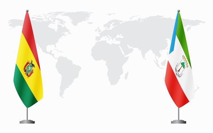 Banderas de Bolivia y Guinea Ecuatorial para la reunión oficial
