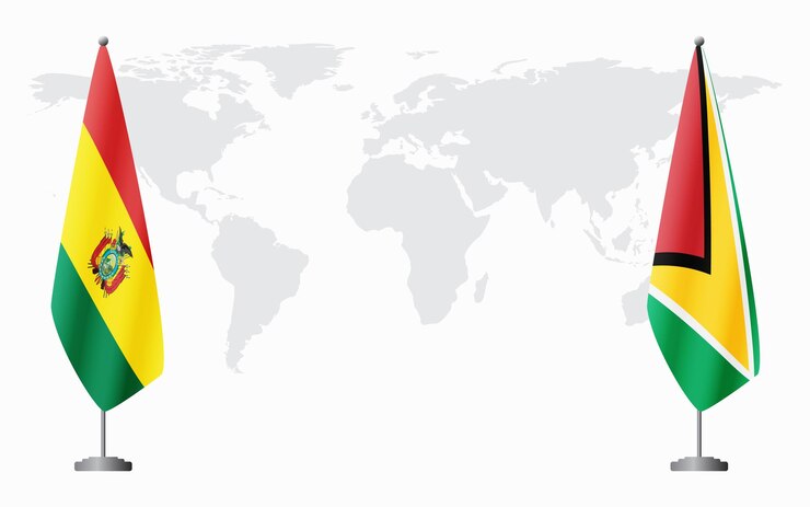 Banderas de Bolivia y Guyana para la reunión oficial