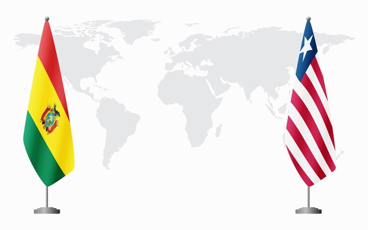 Banderas de Bolivia y Liberia para la reunión oficial