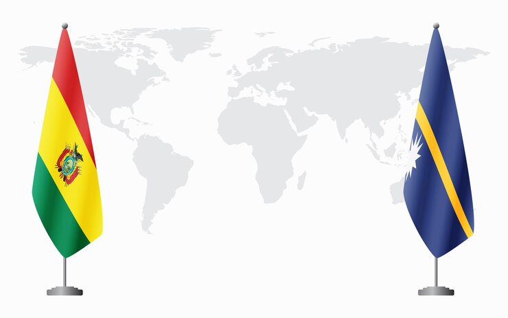 Las banderas de Bolivia y Nauru para la reunión oficial