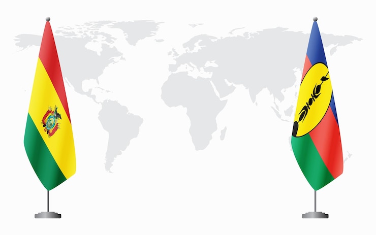 Las banderas de Bolivia y Nueva Caledonia para la reunión oficial
