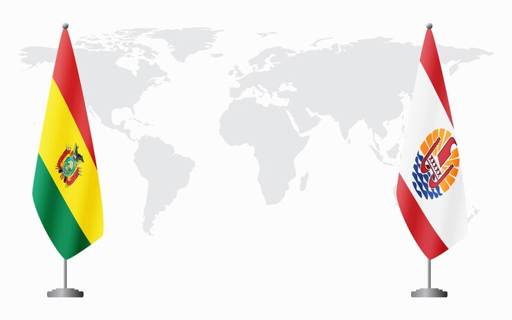 Banderas de Bolivia y Polinesia Francesa para una reunión oficial