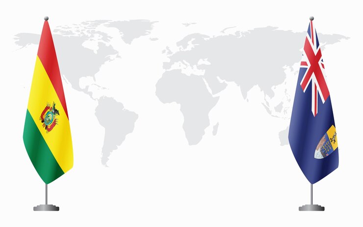 Las banderas de Bolivia y Santa Helena para la reunión oficial