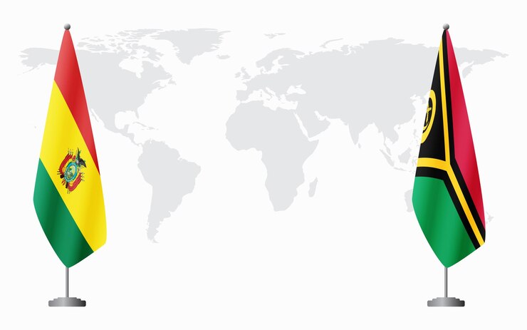 Banderas de Bolivia y Vanuatu para la reunión oficial