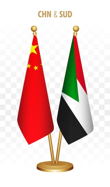 Vector las banderas de china y sudán están aisladas en la bandera blanca de la mesa china