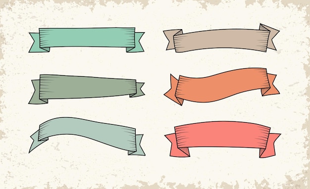 Banderas de cinta dibujadas a mano retro
