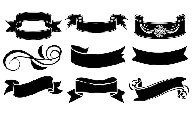 Banderas de cinta y silueta de elementos decorativos