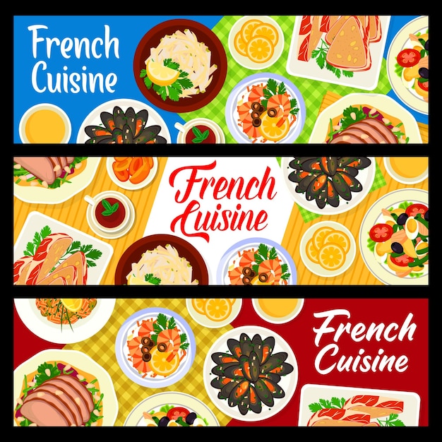 Banderas de cocina francesa vector Francia comidas comida