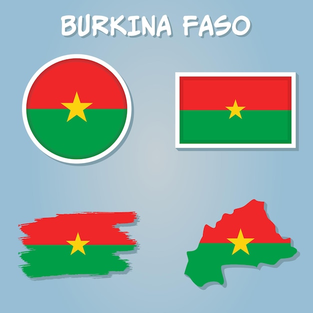 Banderas de colección de banderas de Burkina Faso y contorno del conjunto de ilustración de vector de país