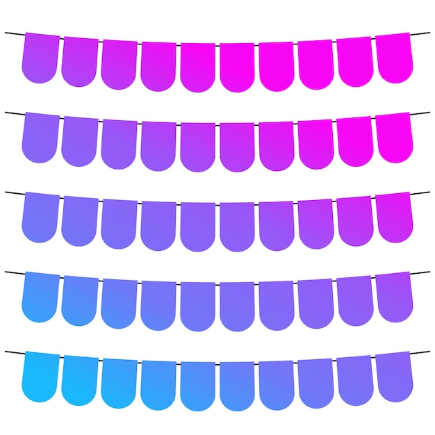 Banderas de colores y guirnaldas de banderines para decoración. Elementos de decoración con varios patrones. Ilustración vectorial