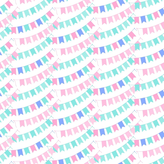 Banderas coloridas en cuerdas con un patrón sin costuras en tonos suaves de moda con textura de fondo festiva