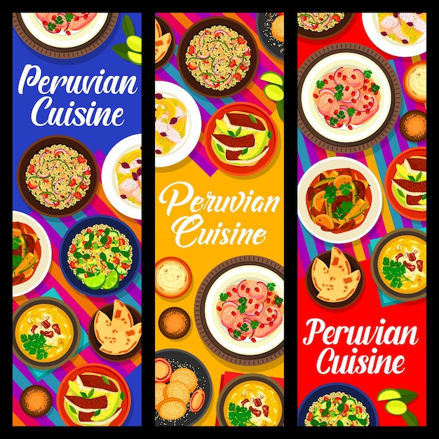 Banderas de comida de cocina peruana platos tradicionales