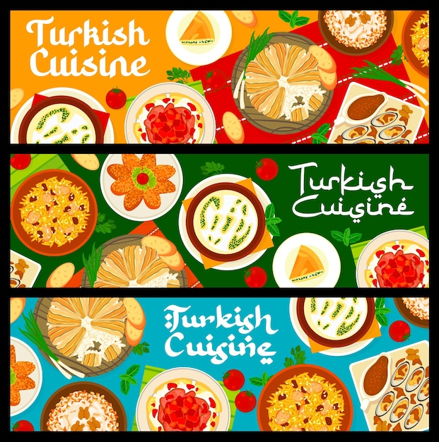 Vector banderas de comidas de cocina turca platos de comida de turquía