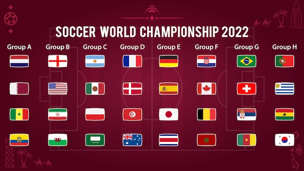 Vector banderas cuadradas redondeadas de todos los países participantes del campeonato mundial de fútbol