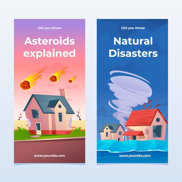 Banderas de desastres naturales en diseño plano