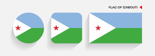 Banderas de djibouti dispuestas en forma de cuadrado redondo y rectangular