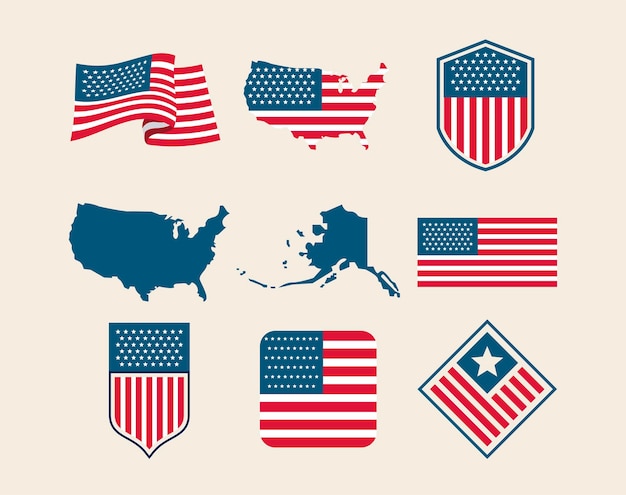 Vector banderas y emblemas de estados unidos