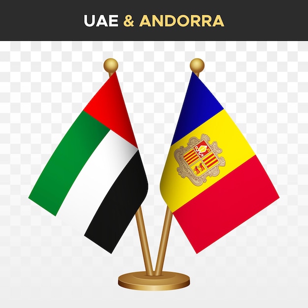 Las banderas de los Emiratos Árabes Unidos vs Andorra Vector de banderas de escritorio de pie 3D