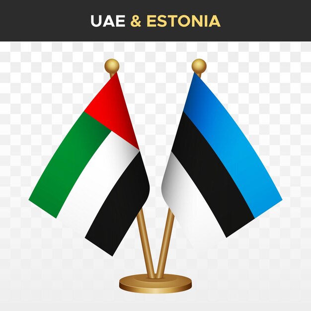 Vector las banderas de los emiratos árabes unidos vs. estonia vector de banderas de escritorio de pie 3d