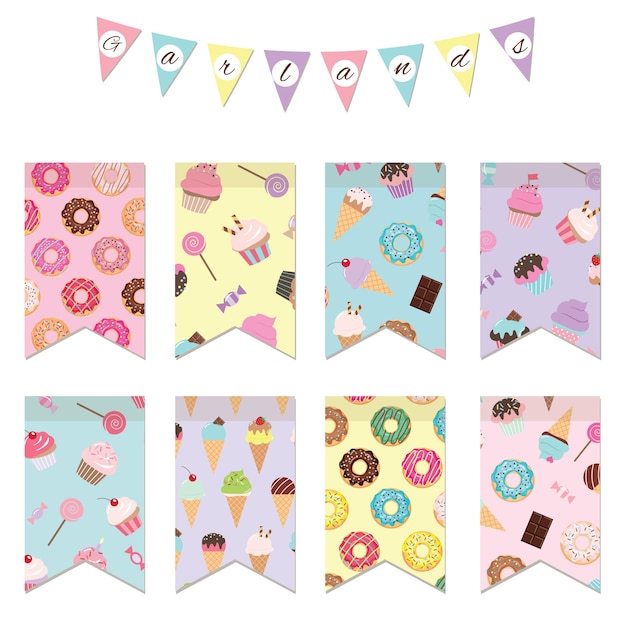 Banderas del empavesado fijadas para el diseño de la fiesta de cumpleaños.