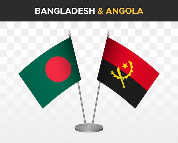 Banderas de escritorio de Bangladesh vs angola maqueta aisladas banderas de mesa de ilustración de vector 3d