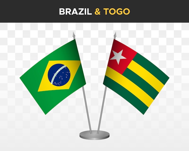 Banderas de escritorio de Brasil vs togo maqueta aisladas banderas de mesa de ilustración de vector 3d