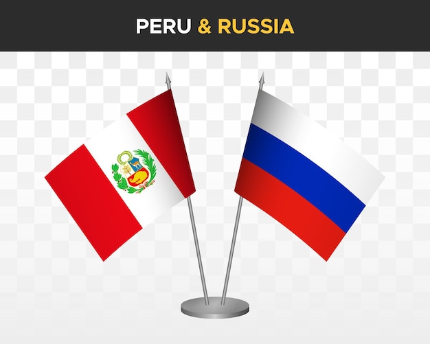 Banderas de escritorio de la Federación de Perú vs Rusia maqueta aislada bandera de mesa de ilustración vectorial 3d