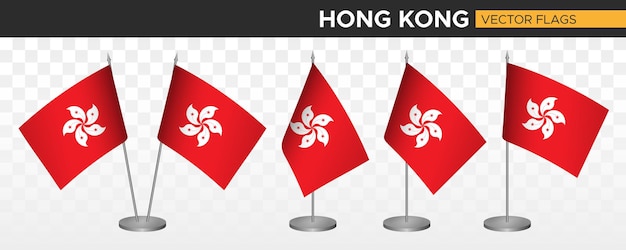 Vector banderas de escritorio de hong kong maqueta 3d ilustración vectorial bandera de mesa de hong kong