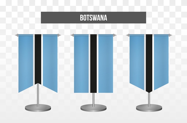 Banderas de escritorio de ilustración de vector 3d vertical realista de botswana aislado