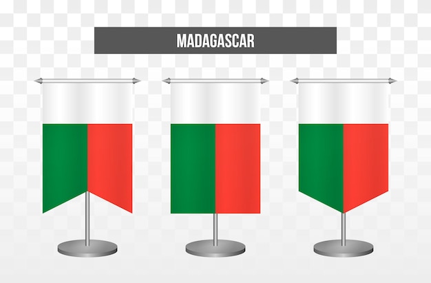 Banderas de escritorio de ilustración de vector 3d vertical realista de madagascar aislado