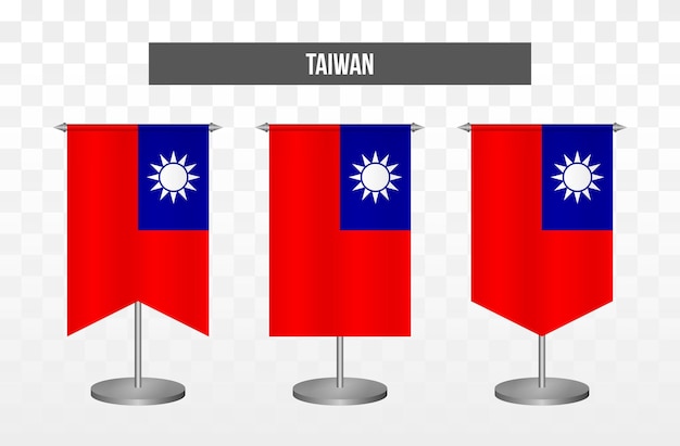 Banderas de escritorio de ilustración de vector 3d vertical realista de taiwán aislado