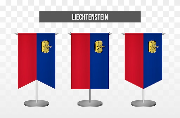 Banderas de escritorio de ilustración de vector 3d verticales realistas de liechtenstein aislado