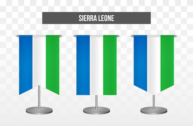 Vector banderas de escritorio de ilustración vectorial 3d verticales realistas de sierra leona aisladas