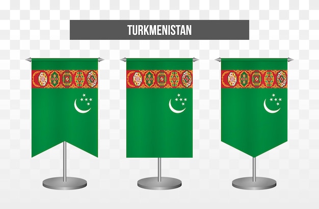 Banderas de escritorio de ilustración vectorial 3d verticales realistas de turkmenistán aisladas