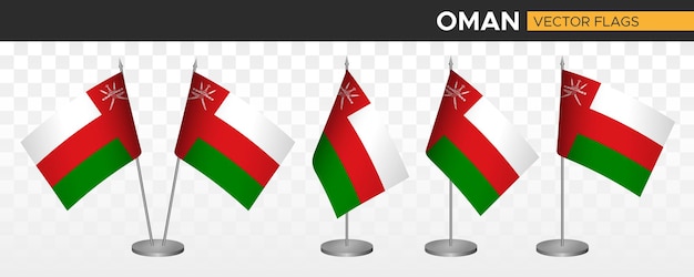 Banderas de escritorio de omán maqueta 3d vector ilustración tabla bandera de omán