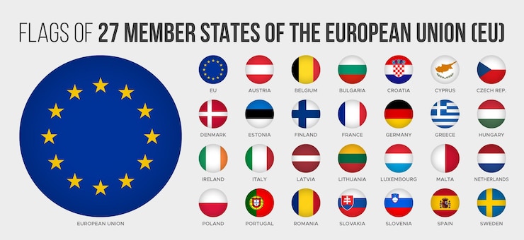Vector banderas de los estados miembros de la unión europea banderas nacionales redondas de los países de la unión europea banderas de la ue