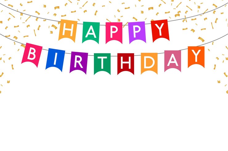 Banderas de feliz cumpleaños y tarjeta de confeti