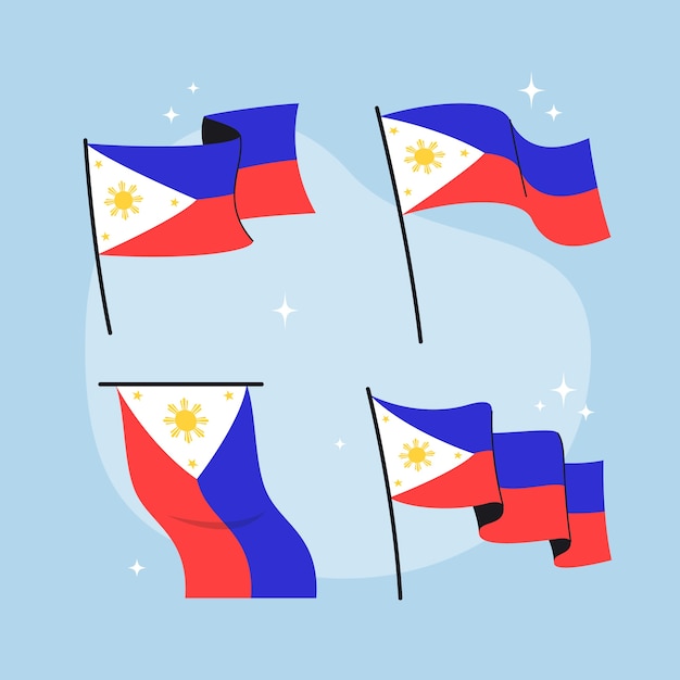 Vector banderas filipinas dibujadas a mano