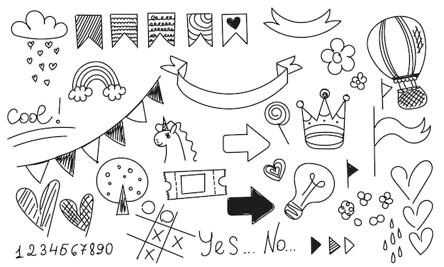 banderas y flechas en estilo doodle negro