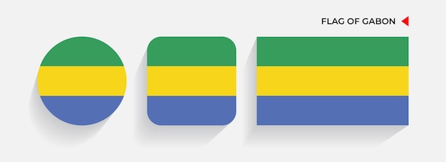 Banderas de Gabón dispuestas en formas redondas, cuadradas y rectangulares