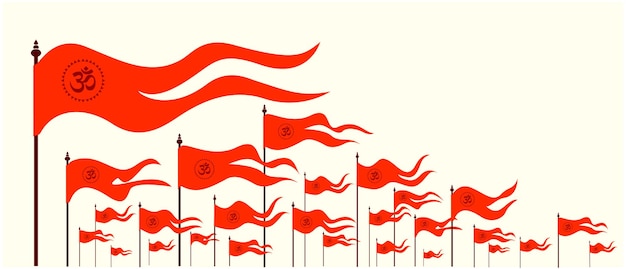 Banderas hindúes naranjas ilustración vectorial con signo Om Bhagwa banderas icono Shi Ram banderas
