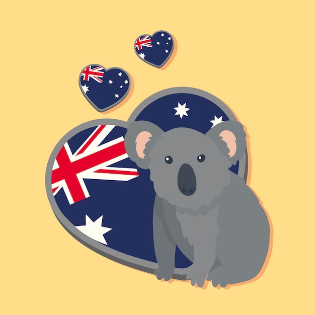 Banderas de koala y corazones australianos