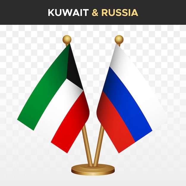 Las banderas de Kuwait contra Rusia 3D de escritorio de pie de la bandera de Kuwait ilustración vectorial