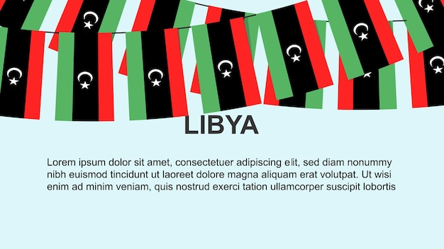 Banderas de libia colgando de una cuerda celebración y saludo concepto día de la independencia