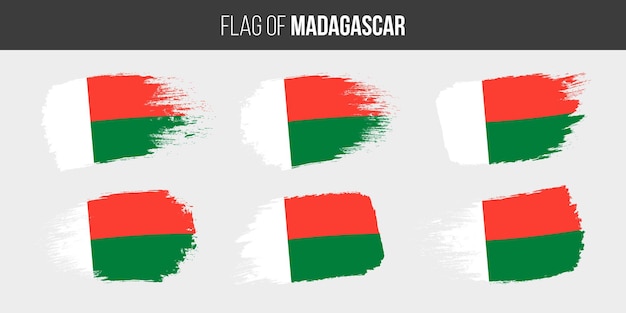 Banderas de Madagascar Trazo de pincel grunge vector ilustración bandera de Madagascar aislado en blanco